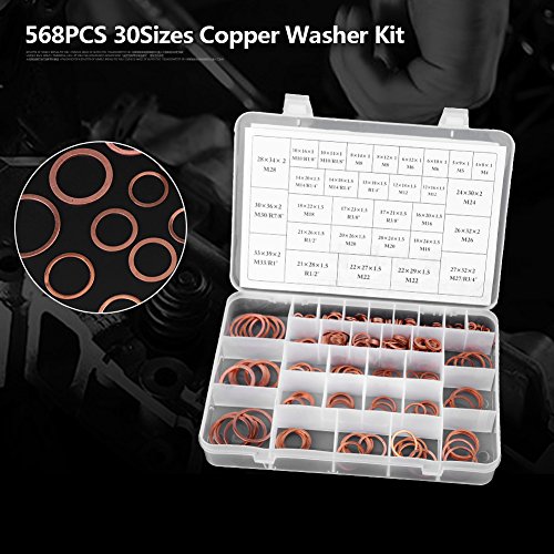 Arruelas de cobre, lavadoras de cobre cobre 568pcs 30 tamanhos lavadoras de cobre kit de anel plano