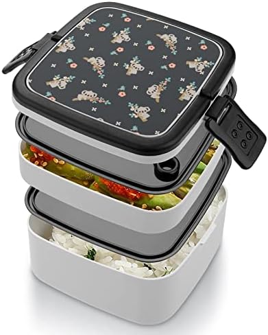 Cartoon fofo Koala Floral Double Cayer Bento Box Box Recipiente de refeição para trabalho Offce Picnic