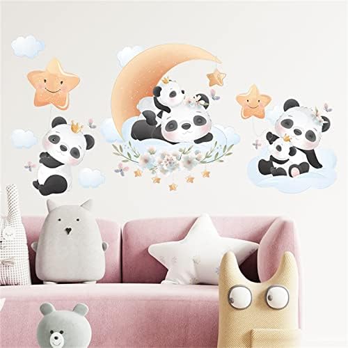 Decalques fofos de parede de panda e lua, descasque e vara adesivos de parede de animais removíveis para