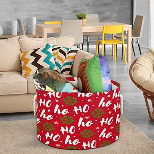 Natal Ho Ho Ho Red Grandes cestas redondas para cestas de lavanderia de armazenamento com alças cestas de