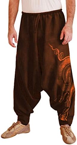 Calças de harém de ioga wocachi para homens, algodão masculino Hippie Boho Swirl Print Gypsy Aladdin