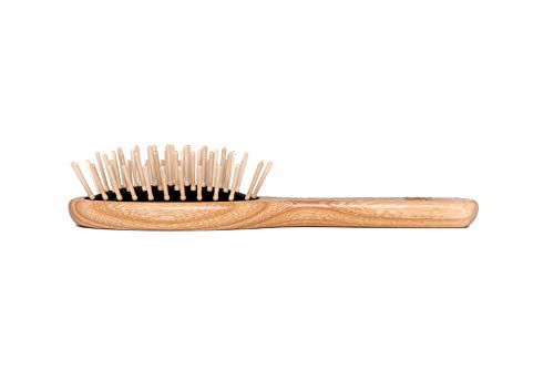Tek Pequeno escova oval em madeira de cinzas com pinos de madeira curtos - feitos à mão na Itália