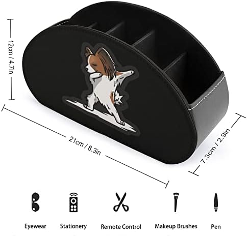 Dabbing Papillon Dog Remote Control Holder/Caddy/Box/Bandey com 5 Compartamentos PU Organizador de couro PU com