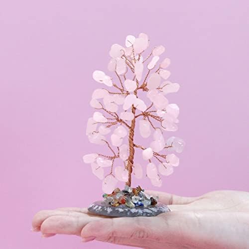 Árvore de cristal de cura de ametista e quartzo rosa Árvore de cristal da vida natural gemia sclatic slice base