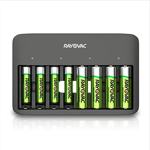 Rayovac AAA mais baterias recarregáveis ​​e pacote de carregador de bateria USB, 4 baterias AAA