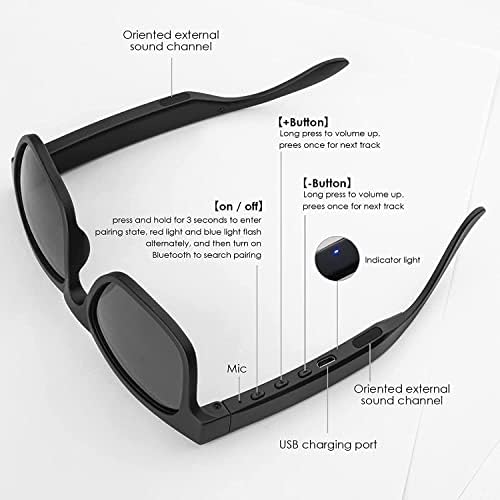 Óculos de sol Bluetooth de óculos inteligentes Audio Condução de ossos da orelha aberta, para homens