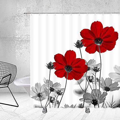 Curta de chuveiro floral cinza Feierman Red Elegância Simples Black White Retro Daisy Abstrato