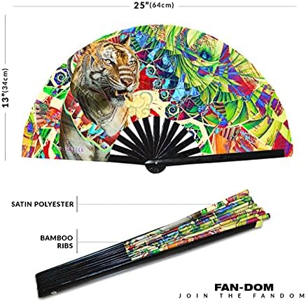 Tiger UV Glow Hand Fan Trippy Fan Rave