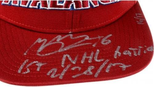 Mikko Rantanen Colorado Avalanche Fanatics Autografed Brand Cap com a inscrição 1ª NHL Hat Trick 28/02/17