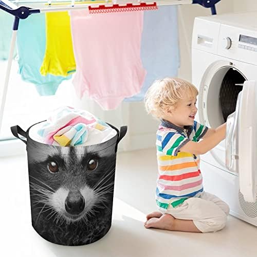 Raccoon Eyes Nariz and Bouth Round Round Saco de lavanderia cesto de armazenamento à prova d'água com tampa