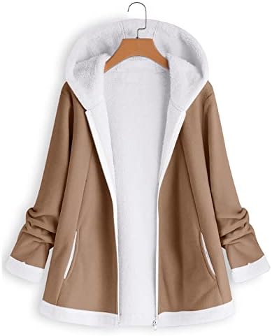 Cardigan Hooded Zipper Fuzzy Casual Athletic Jacket Mulher Ladies Plus Size Casal de lã com bolsos Casaco feminino