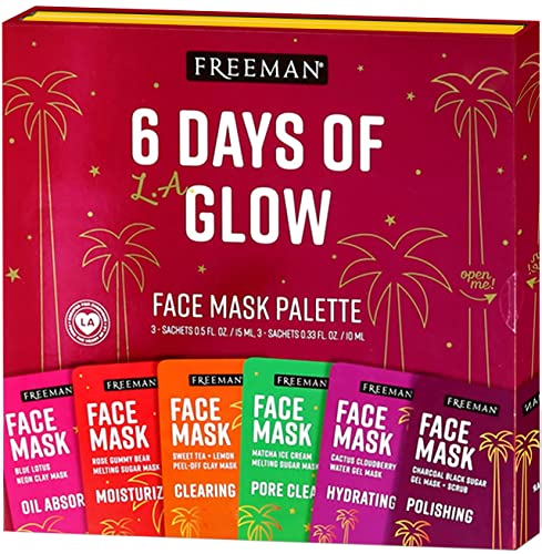 Freeman Holiday Face Mask Gift Set, edição limitada 6 dias de kit de máscara facial de brilho, máscaras faciais
