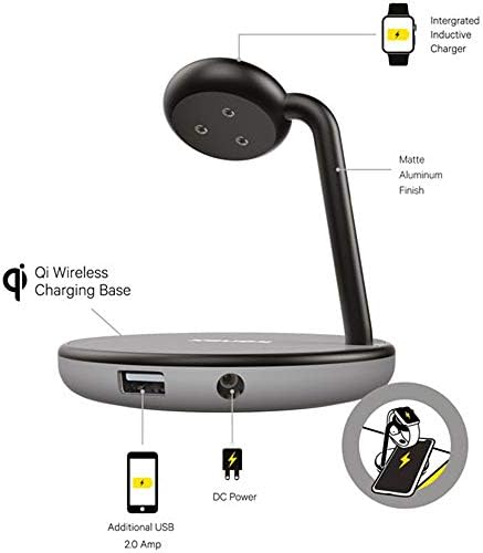 Kanex Gopower Watch Charging Stand com base de carregamento certificada sem fio QI e porta USB para iPhone