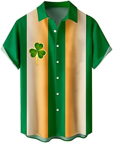 Dsodan St. Patrick's Day masculino Button Down Down Camisetas de manga curta Casual Tops Green Graphic Plus Tamanho