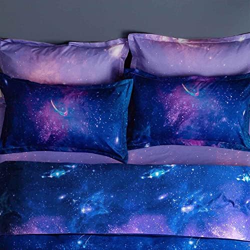 Etdiffe Consolador Size queen, 3pc roxo e azul azul marinho Reversível Galaxy Star Pattern Bedding Conjunto