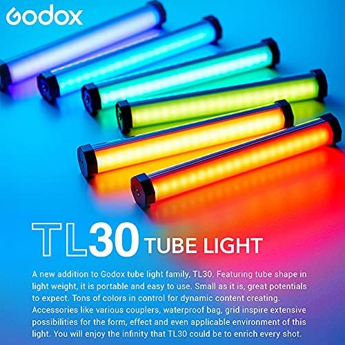 Godox TL30 Luz de tubo rgb colorida, CRI 97 TLCI 99 Cor precisa, modo RGB CCT HSI, 2700K-6500K Ajustável, efeito