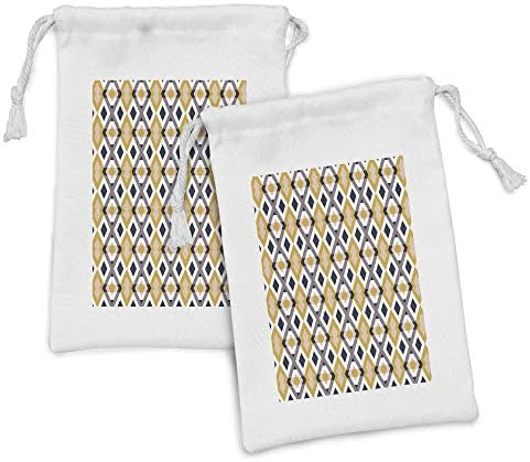 Conjunto de bolsas de tecido abstrato de Ambesonne de 2, tons de natureza geométricos de rhombus, pequenos saco