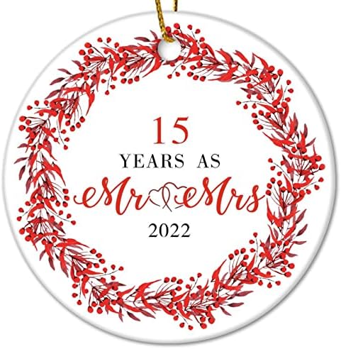 1 ano como Sr. e Sra. 2022 Ornamentos de cerâmica de Natal de Natal Greante de Natal Anniversary Personalizado