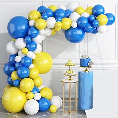 Garland e arco de balão branco amarelo azul ， Balões de látex, 16 Feets Arch Balloon Strip for Birthday Baby