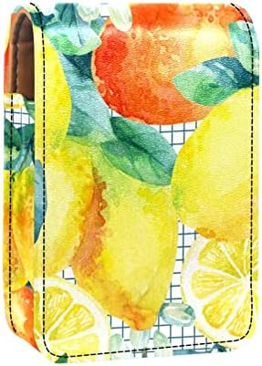Caixa de batom com espelho para bolsa, folhas de frutas de limão laranja Blossom Leather Cosmetic Makeup Solder,