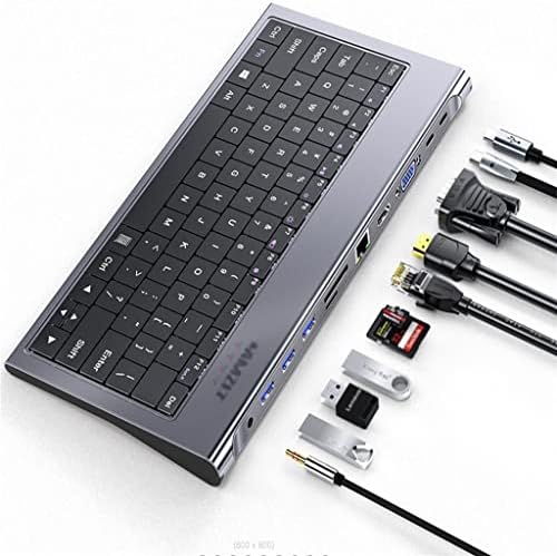 Zhuhw 11 em 1 Multi USB C Station com teclado 100W PD, 4K, VGA, Ethernet, leitor de cartão, USB 3.0, Aux USB C Hub