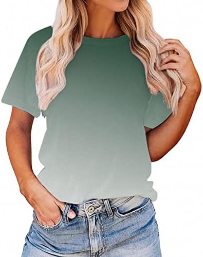 Camisa atlética de manga curta gradiente feminino Top camiseta de verão casual o gradiente camiseta