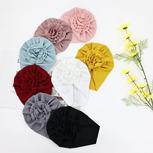 Cinaci 8 Pacote de berçário sólido Chapéus de turbante com bonés florais de flores Capatos para bebês crianças