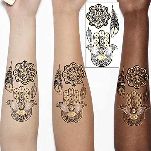 Tatuagem temporária de ouro metálico GLARYEARS, tatuagens falsas de 18 pacote de 18 pacote, tatuagens