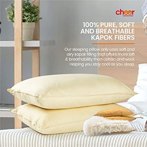 Cheer Collection Conjunto de 2 travesseiros orgânicos de cama Kapok, travesseiros de dormir