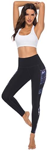 Persit Women's Impressed Yoga Pants com 2 bolsos, cintura alta, controle de barriga sem ver, perneiras