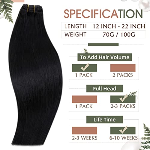 Compre juntos Salvar mais: Extensões de cabelo de trama Human Hair 1 Jet preto 16 polegadas 100g/pacote