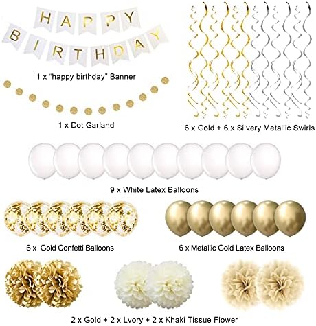 Decorações de festa de aniversário de ouro, faixa de feliz aniversário, 16º 18º 21º 30º 40º 50º 60º 70º Decorações