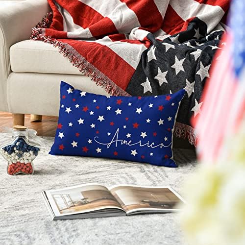 Avoin ColorLife 4 de julho Tampa de travesseiro patriótico, 12 x 20 polegadas Independence Memorial Day America Stars Blue Cushion Caso para sofá de sofá
