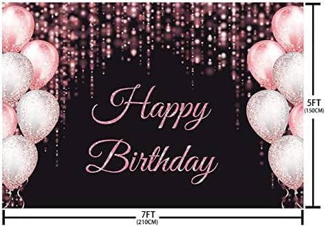 Aibiin 7x5ft Feliz aniversário cenário para meninas mulheres balões de prata rosa rosa pingando