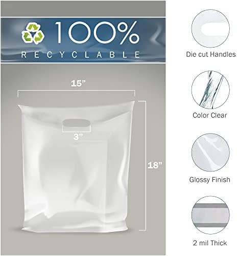 Sacos de compras de plástico com mercadorias claras - 100 pacote 15 x 18 com 2 mil de espessura