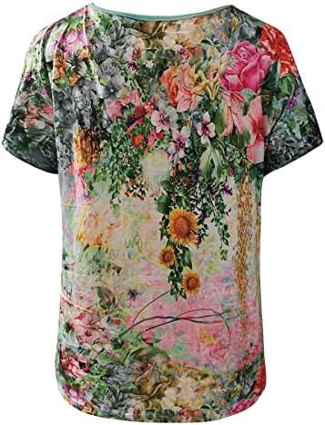 Blusa de manga curta de outono de verão Mulheres Deep V Decond Cotton Cotton Floral Graphic Fit Fit Relaxed Top