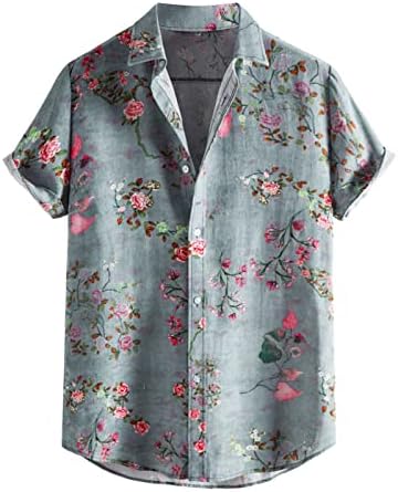 Xxbr mass de linho de algodão masculino, 2022 New Summer Short Sleeve Tops Button Down Floral Print Slim Fit Beach