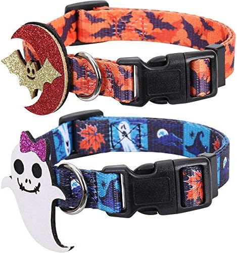 Lamphyface 2 pacote colar de cachorro Halloween ajustável com acessórios fantasmas e morcegos pequenos