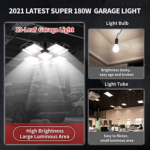 Luzes de garagem LED de teto deformável 12 folha 180w painéis ajustáveis ​​Luzes de iluminação