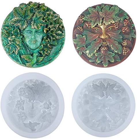 Greenman e Greenwoman Plaque Escultura Moldes de silicone para decoração de bolo fondant, jóias de