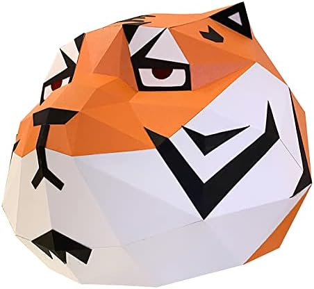 Máscara de modelo de papel de animal tigre bobo para figurinos de cosplay, baixo poli 3d artcraft de origami,
