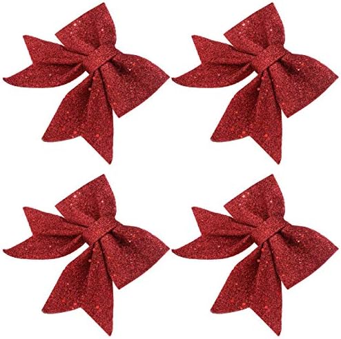 ABAODAM RED BOWS 4PCS Christmas Bowknot Xmas decorativo Ornamentos de bowknot de lrevão laço
