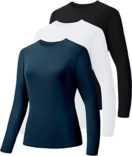 Hibety 3 Pack Mulheres UPF 50+ Camisas de proteção solar, camisas de manga longa da academia de ginástica,
