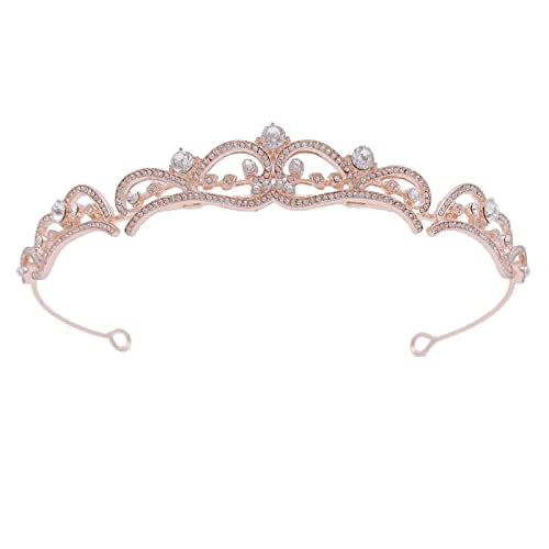 Tiara de ouro rosa para noiva, Crystal Wedding Crown for Women Flower Girls, Metal Tiaras e Crowns Rhinestone