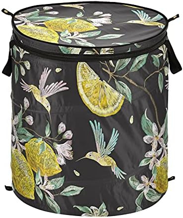 Hummingbird Lemon Flower Pop Up Laundry Horty com tampa de cesta de armazenamento dobrável Bolsa