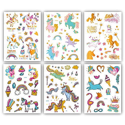 Ooopsi Unicorn Tattoos for Kids - 58 Gold Glitter Styles Tattoos Unicorn Party Favores e decorações