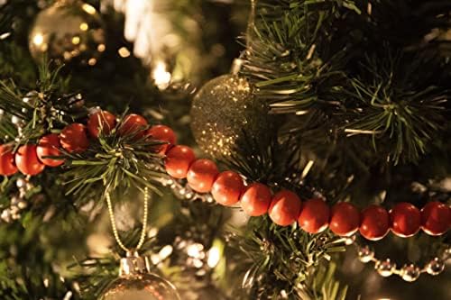 One Holiday Way Way, 9 pés Rústico Matte Orange Fall Wood Bead Garland Decoração de árvore de Natal - Decorativa