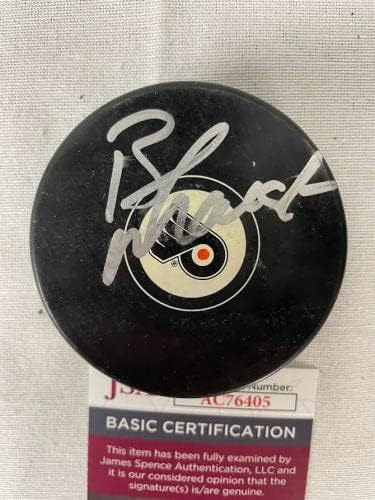 Brad Marsh assinou autografou o Philadelphia Flyers Hockey Puck JSA AC76405 - Pucks autografados