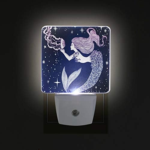 Conjunto de Alaza de 2 adorável sereia LED Night Light Lamp Dusk to Dawn Sensor Plug in Room Decor