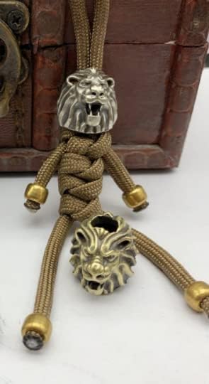 2pcs besta rei leão cabeça prata e amarelo edc out brass brasl beads guarda -chuva corda ao ar livre pingente de